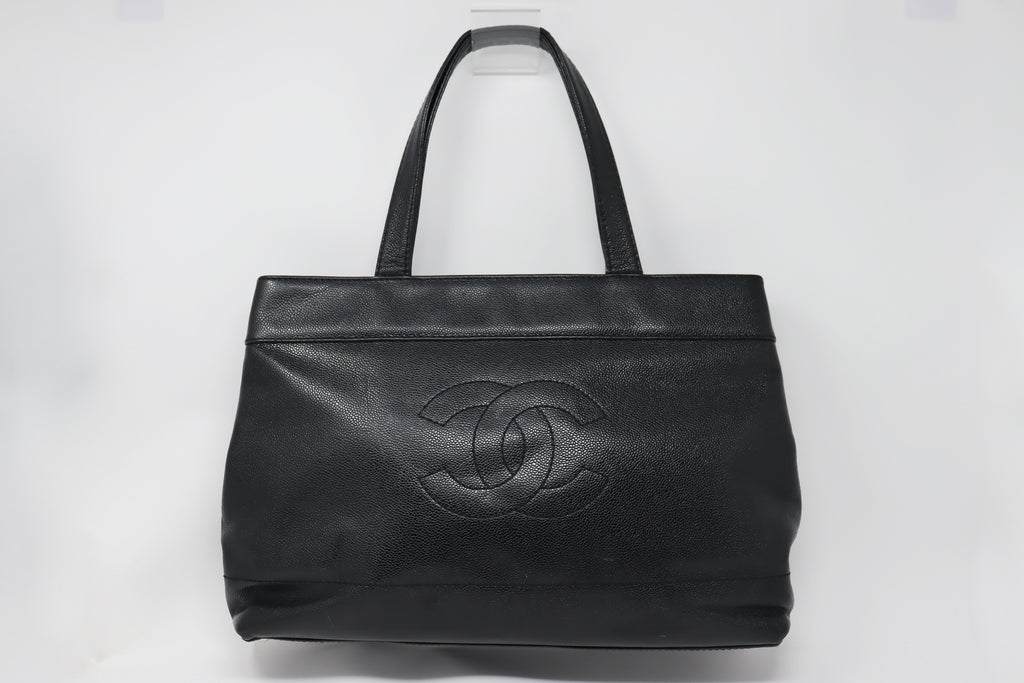 Vintage CHANEL XL Caviar Leather Logo Shopper Tote Bag