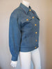 Vintage CHANEL Blue Denim Jacket Fully Lined in Quilted Hot Pink Boucle Wool with 14 Gold CC Buttons & Chain