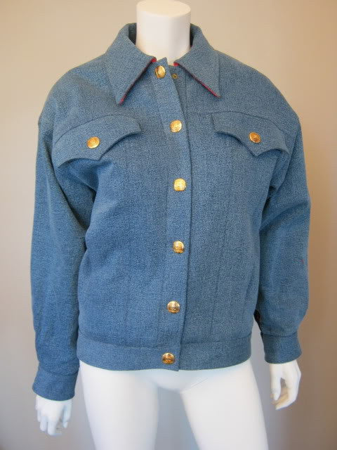Vintage CHANEL Blue Denim Jacket Fully Lined in Quilted Hot Pink Boucl