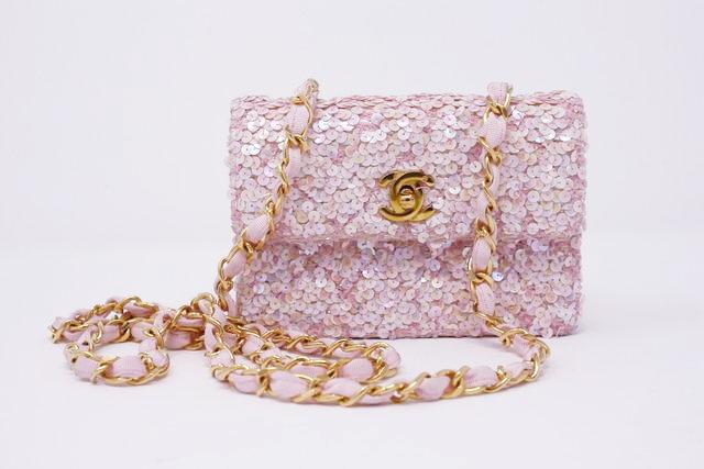 Rare Vintage CHANEL 1991 Pink Sequin Bag at Rice and Beans Vintage