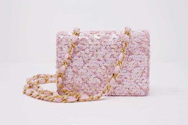 Rare Vintage CHANEL 1991 Pink Sequin Bag at Rice and Beans Vintage