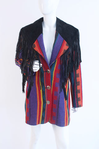 Vintage 80's  Fringe Wool Blanket Coat
