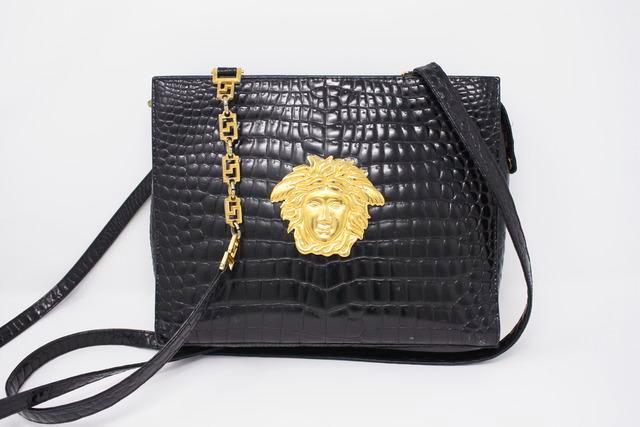 Versace, Bags, Gianni Versace Vintage Black Leather Medusa Logo Shoulder  Bag