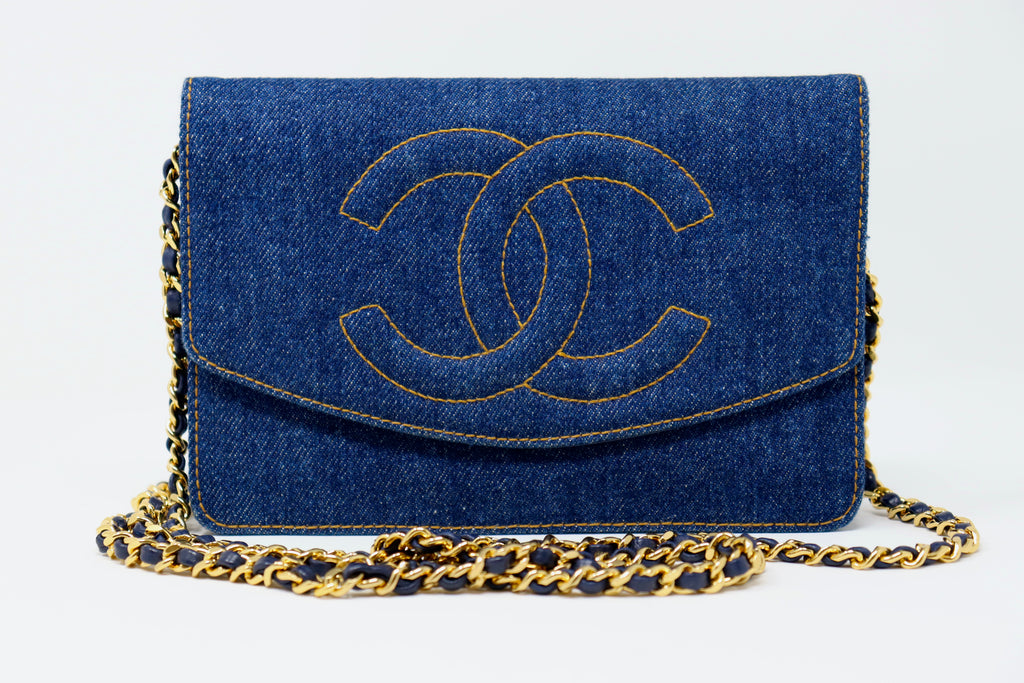 Chanel Vintage Chanel Denim x navy Leather Flap Wallet
