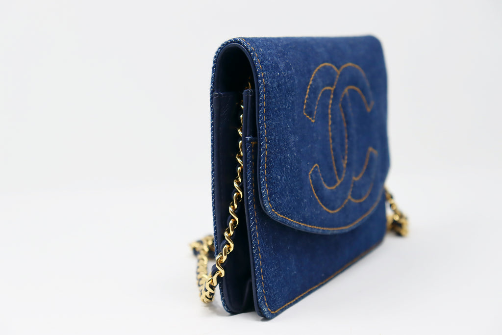 Chanel Navy Denim Wallet On Chain Gold Hardware, 2022 Available