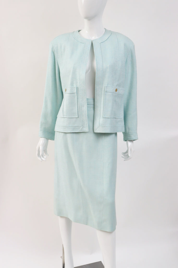 Vintage Spring 1986 CHANEL Blue Jacket & Skirt Suit