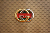 Vintage 60's GUCCI Light Brown Monogram Handbag Converts to Clutch with Gold & Silver GG & Red/Green Stripe