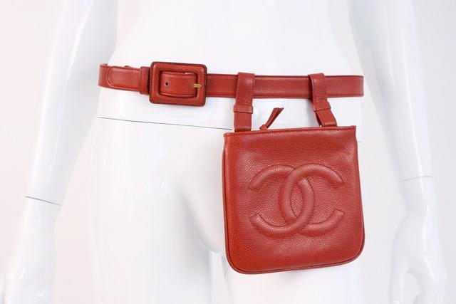 chanel belt bag red white