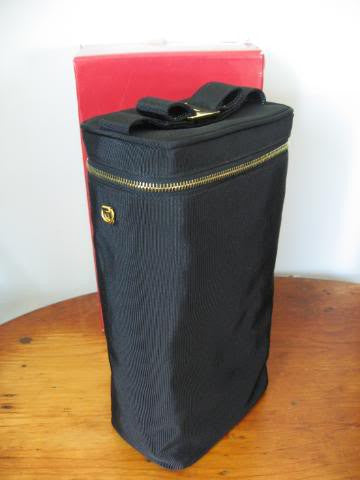New in Box Vintage SALVATORE FERRAGAMO Black Taffeta Handbag with Signature Bow & Gold Lining