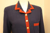 Vintage CHANEL Blue Boucle Jacket with Red Ribbon Trim & Rare Buttons