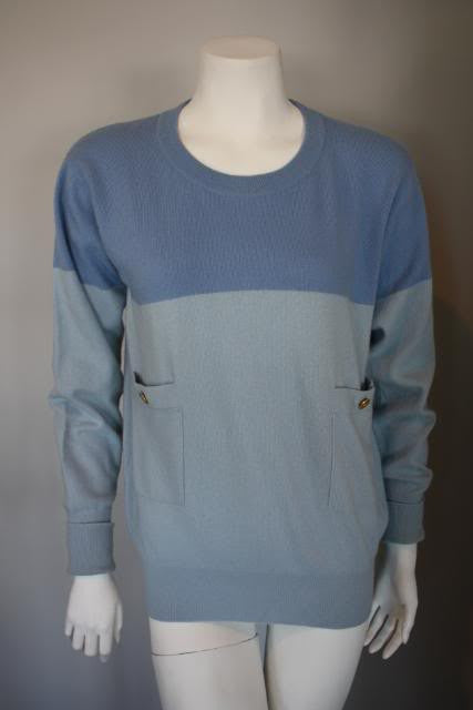 Vintage CHANEL Two Tone Blue Cashmere Sweater with CC Buttons