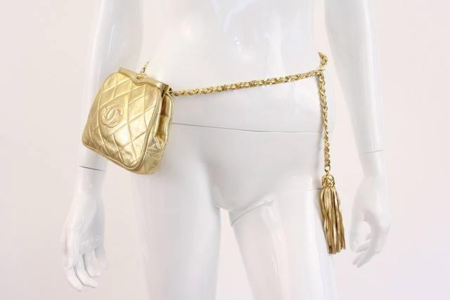 Rare Vintage CHANEL Gold Waist Belt Bag at Rice and Beans Vintage
