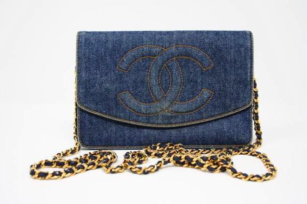 Vintage CHANEL Denim Wallet On A Chain WOC Bag at Rice and Beans