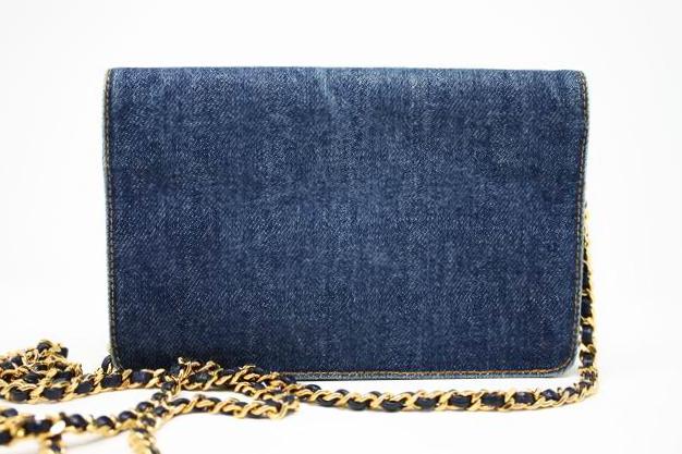 Vintage CHANEL Denim Wallet On A Chain WOC Bag at Rice and Beans