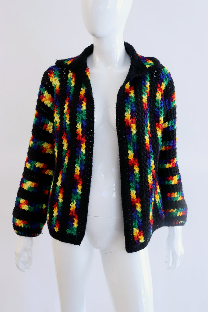 Vintage 70's Hand Knit Rainbow Sweater