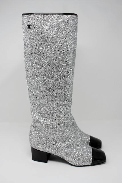New CHANEL F/W 2017 Glitter Boots at Rice and Beans Vintage