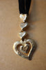Vintage YVES SAINT LAURENT Gold 5 Heart Pendant on Black Velvet Ribbon Necklace