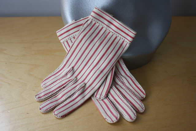 Vintage 50's Wear Right For HERMES Pink & White Striped Gloves