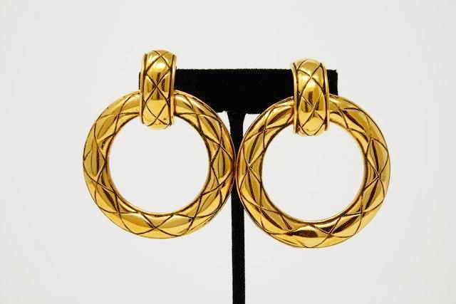 Vintage CHANEL Large Gold Hoop Earrings at Rice and Beans Vintage