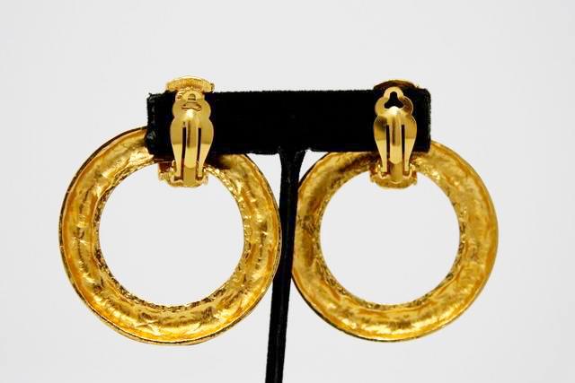 Vintage Chanel Large Black and Gold Hoop Earrings