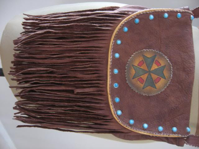Vintage 70's Fringed Leather Handbag with Native American Influence