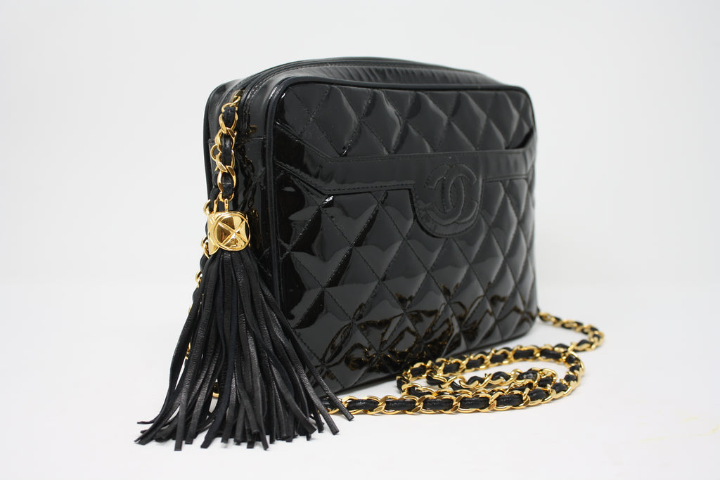 Chanel Large Mademoiselle Black Quilted Patent Leather Bag - ShopperBoard