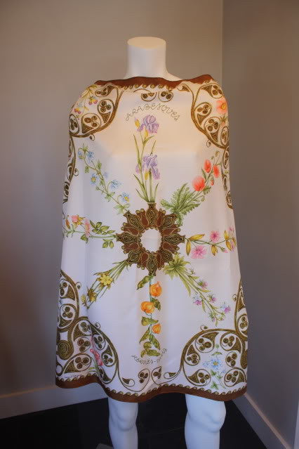 Vintage HERMES "Arabesques" Floral & Knot Print Silk Scarf