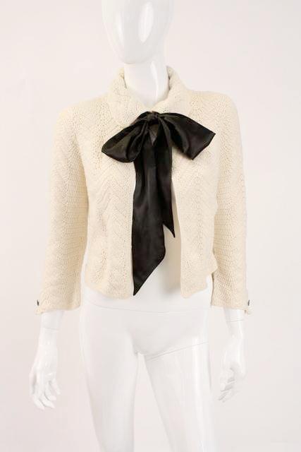 Pre-owned Chanel Vintage Black & White Crochet Jacket - 40 ($2,250) ❤ liked  on Polyvore featuring outerwe…