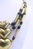 Vintage Brass & Stone Stacked Heart Necklace