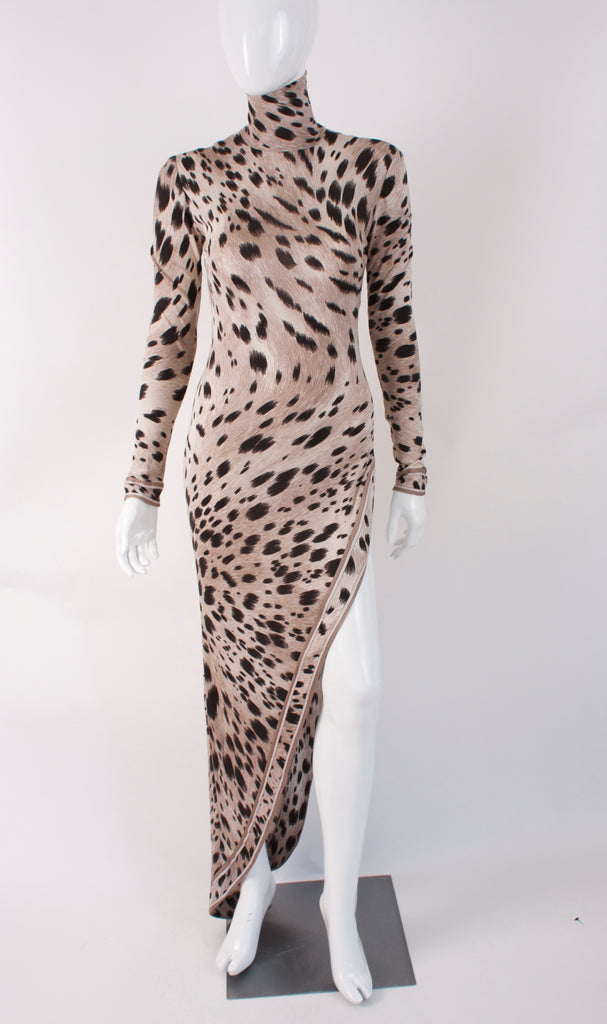 Vintage 80's LEONARD Snow Leopard Silk Jersey Dress
