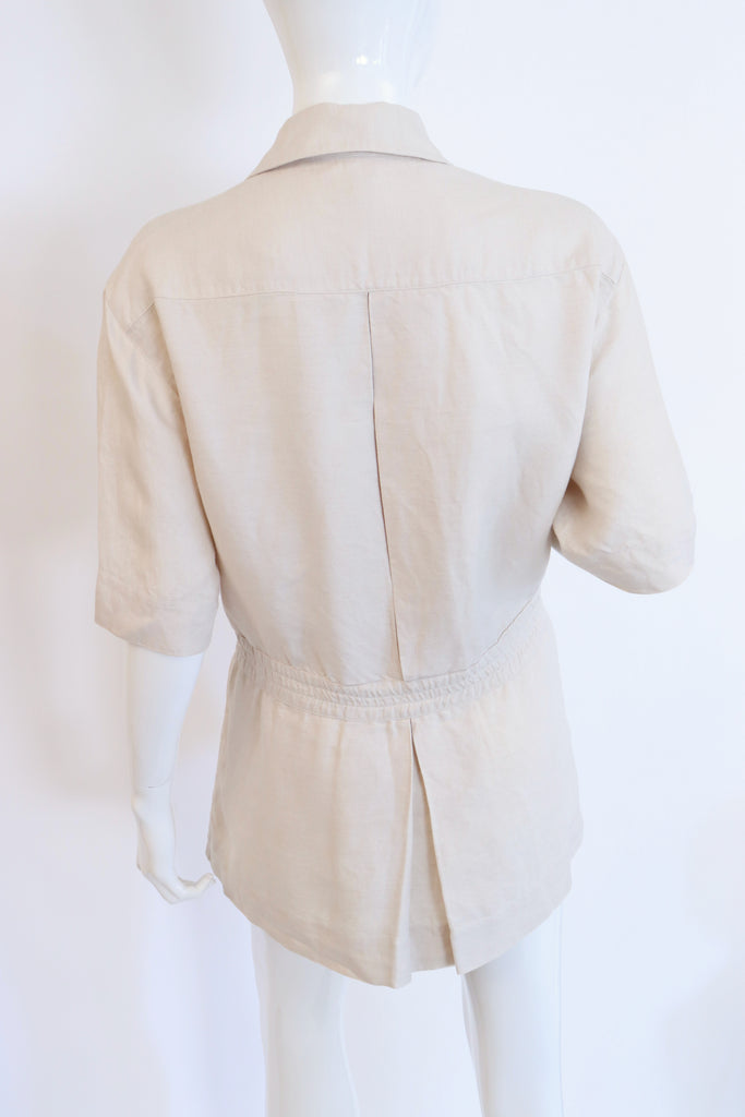 Chanel Vintage Beige Linen Silk Toile Safari Jacket