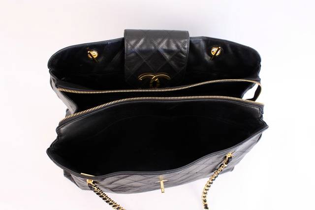 Chanel Vintage Black Quilted Calfskin Supermodel Weekender Shoulder Bag