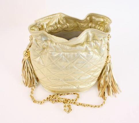 Rare Vintage CHANEL Gold Metallic Bag at Rice and Beans Vintage