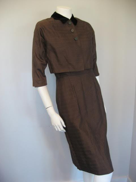 Vintage Late 40's Early 50's IVAN FREDERICS Brown Dress & Cropped Jacket Set