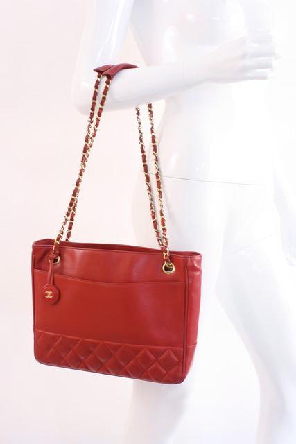 CHANEL Canvas Large Deauville Tote Red 140370