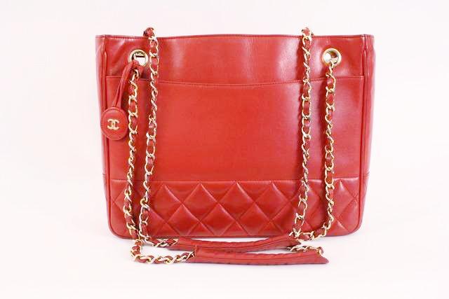 Vintage CHANEL red lambskin large tote bag with gold tone chains and C –  eNdApPi ***where you can find your favorite designer  vintages..authentic, affordable, and lovable.