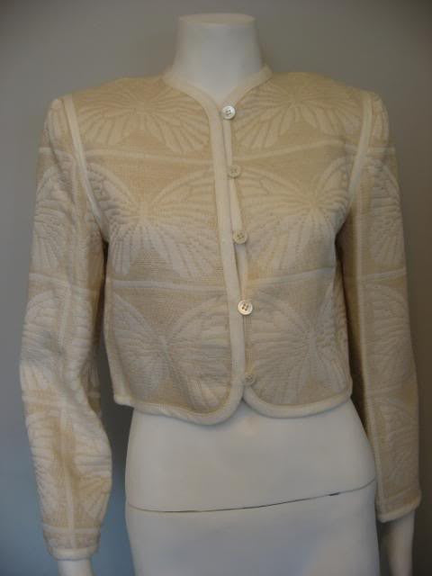 Vintage 70's NEIMAN MARCUS Cream Silk & Linen Woven Butterfly Jacket