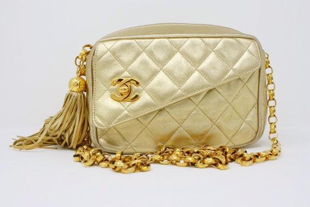 Rare Vintage Chanel 90’s Camera Bag Lambskin Leather 24k Gold