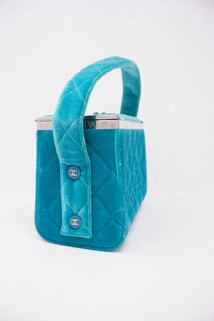 Vintage Chanel Turquoise Velvet Box Bag