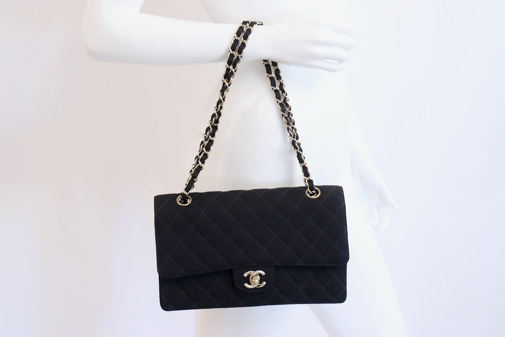 Chanel Rare Silver HW Black Quilted Caviar Medium Classic Double