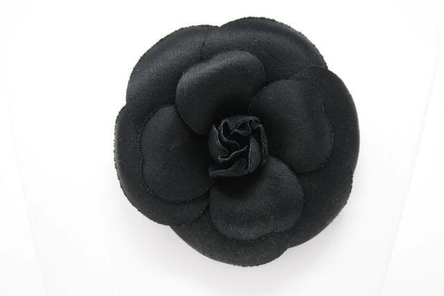 Chanel Vintage Black Leather Camelia Camellia Flower Pin Brooch at 1stDibs