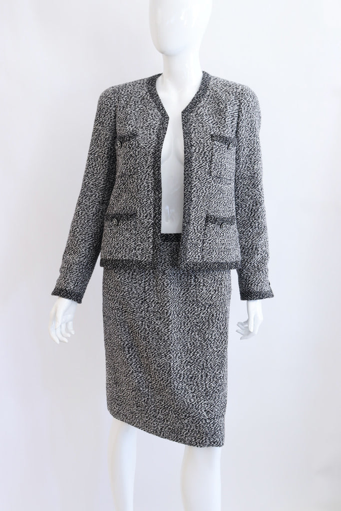 Rare Vintage 1997 CHANEL Boucle Skirt Suit With Logo Buttons