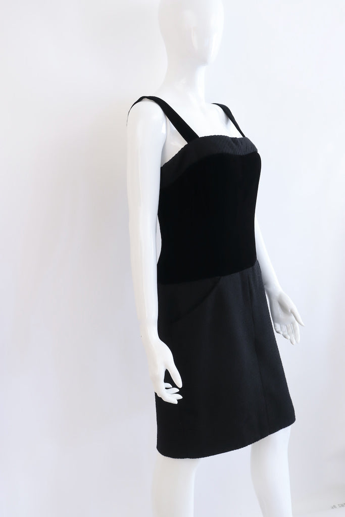 Vintage CHANEL Black Boucle & Velvet Dress at Rice and Beans Vintage