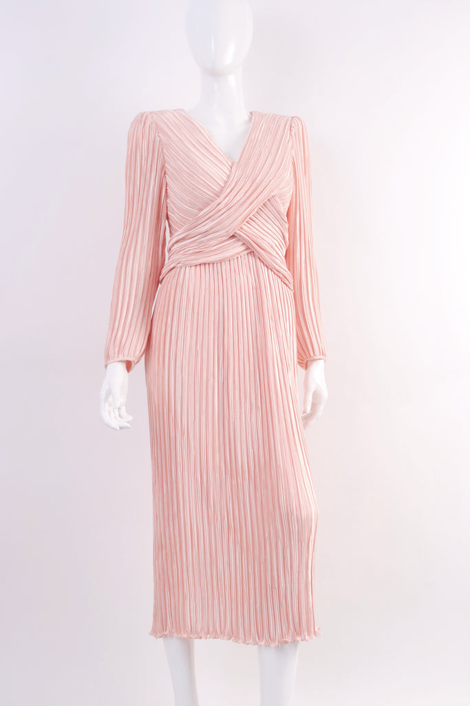 Vintage 80's GEORGE F. COUTURE Pink Fortuny Dress