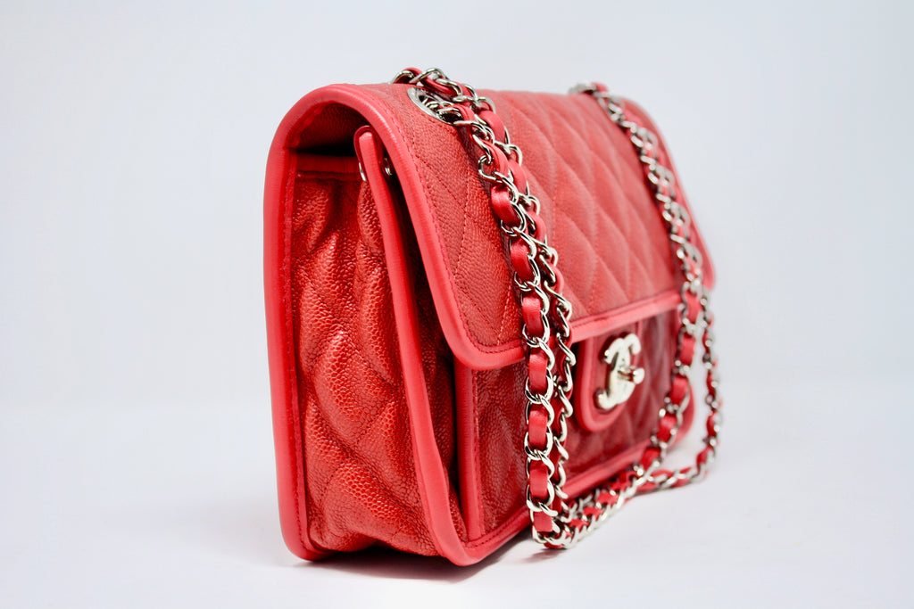 CHANEL 2011 Red Jumbo Caviar Single Flap Bag at Rice and Beans Vintage