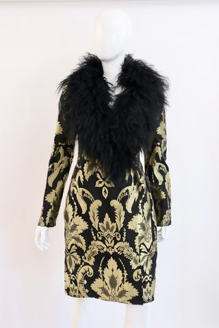 Vintage 80's VALENTINO Silk Coat Dress With Mongolian Lamb