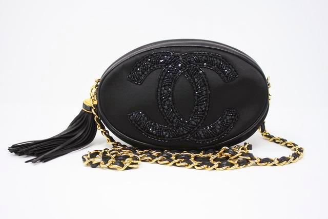 Vintage Chanel Beaded Sating Oval Bag 