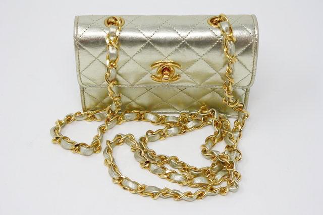 Vintage CHANEL Gold Lambskin Mini Flap Bag at Rice and Beans Vintage