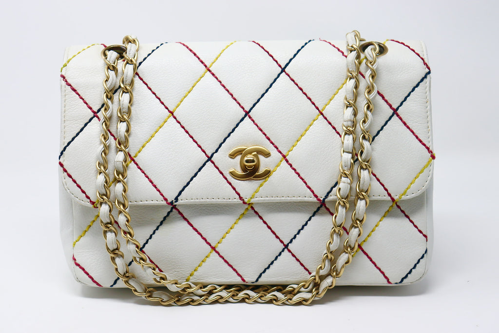 Rare Vintage CHANEL Rainbow Stitch Flap Bag at Rice and Beans Vintage
