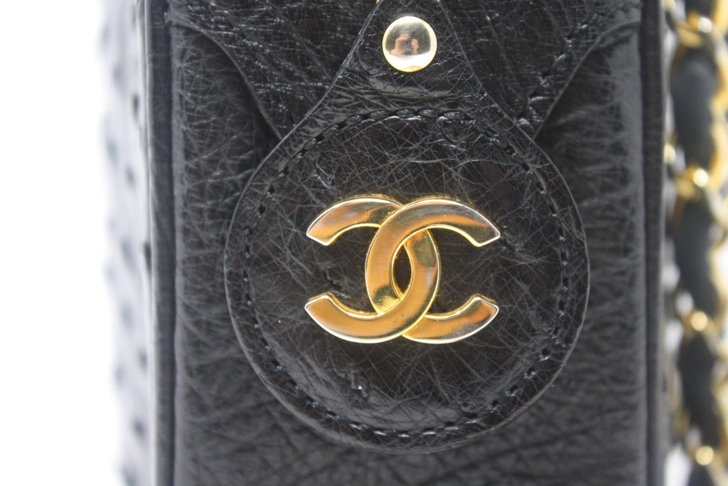 Rare Vintage CHANEL Black Ostrich Camera Bag at Rice and Beans Vintage